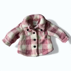 NWT Urban Republic Pink Faux Fur Jacket Plaid Teddy Coat Baby 12M